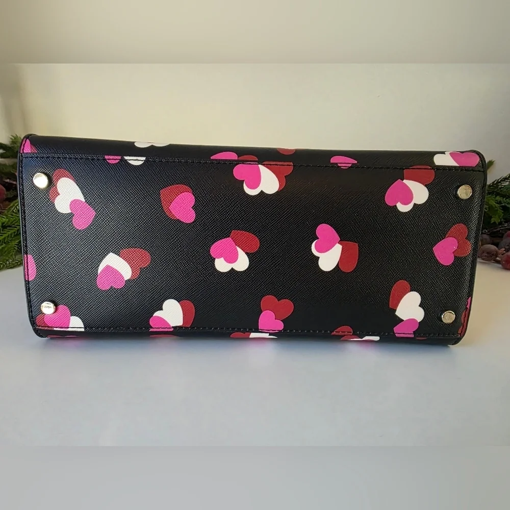 Kate Spade Medium Staci Flutter Hearts Satchel-Crossbody Black Saffiano Leather
